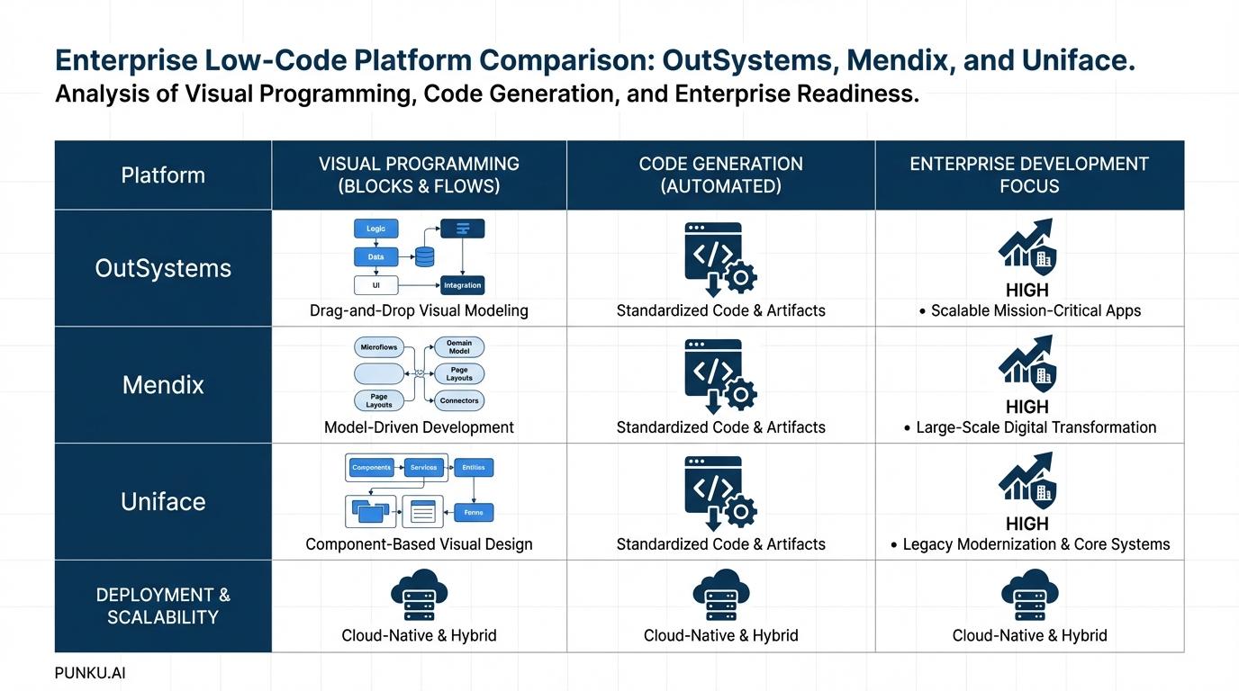 Navegando el panorama Low-Code: Un análisis comparativo de Uniface, OutSystems, Mendix y PUNKU.AI