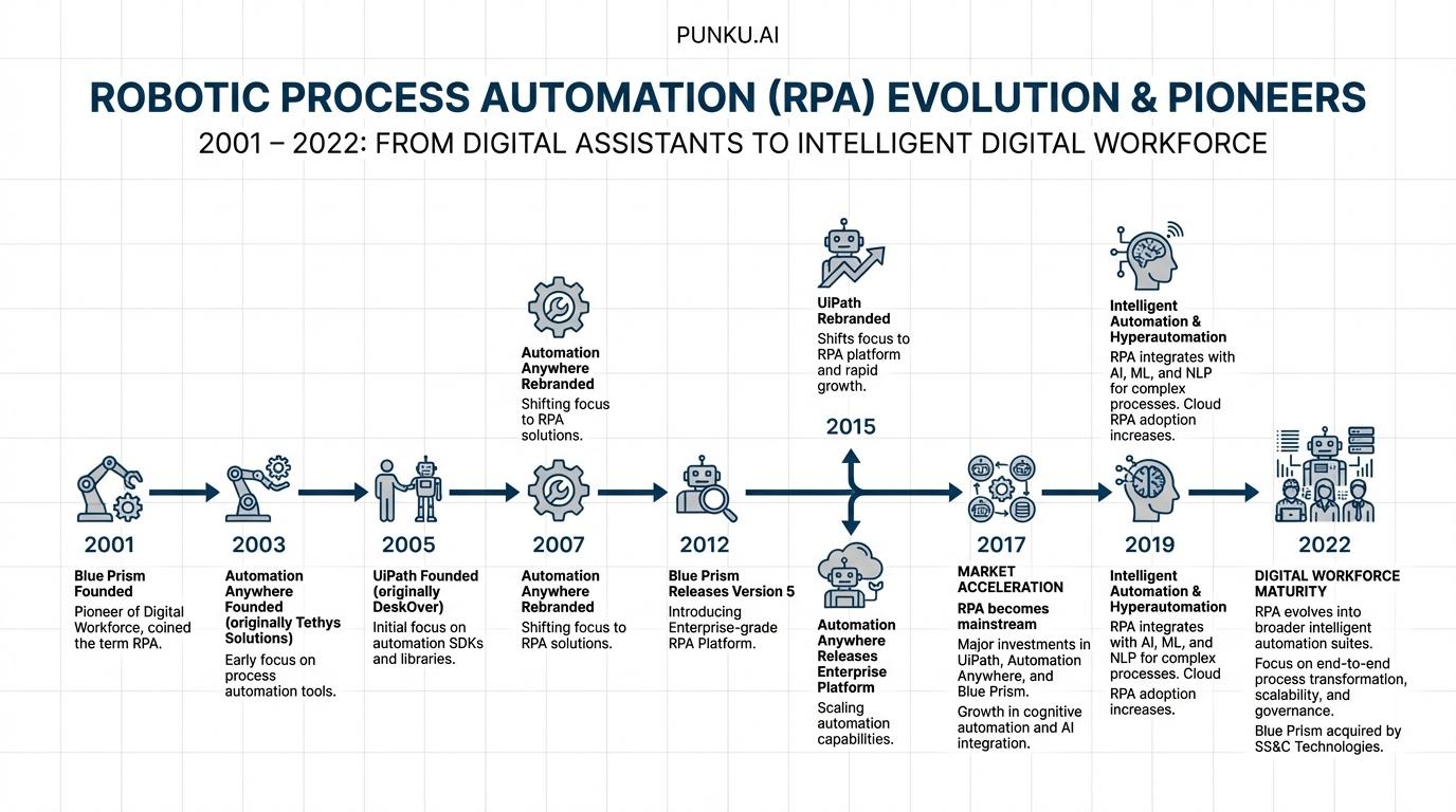 La evolución de la fuerza de trabajo digital: Un análisis histórico de Blue Prism y los primeros proveedores de RPA