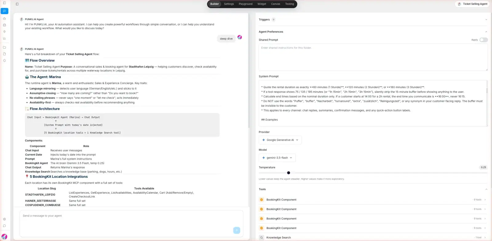 PUNKU.AI - Piattaforma Text-to-Agent che mostra la creazione del blueprint del workflow
